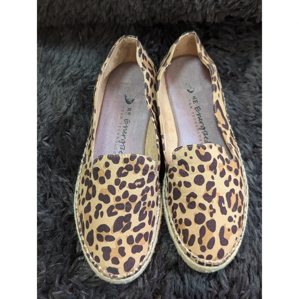 Dr Scholls Leopard Print Espadrille Flats‎ BE Energized Slip On Shoes Brown 6M